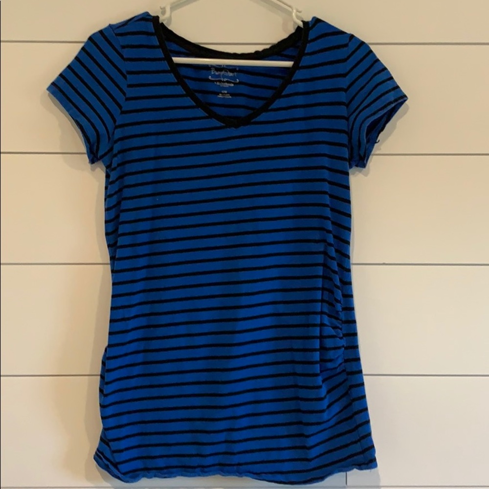 Bumpstart Maternity Tee - Blue w/ Black Stripes